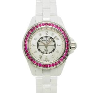 Chanel J12 29mm H3243 Women's Watch, Pink Sapphire Bezel, 8 Diamonds, White S...